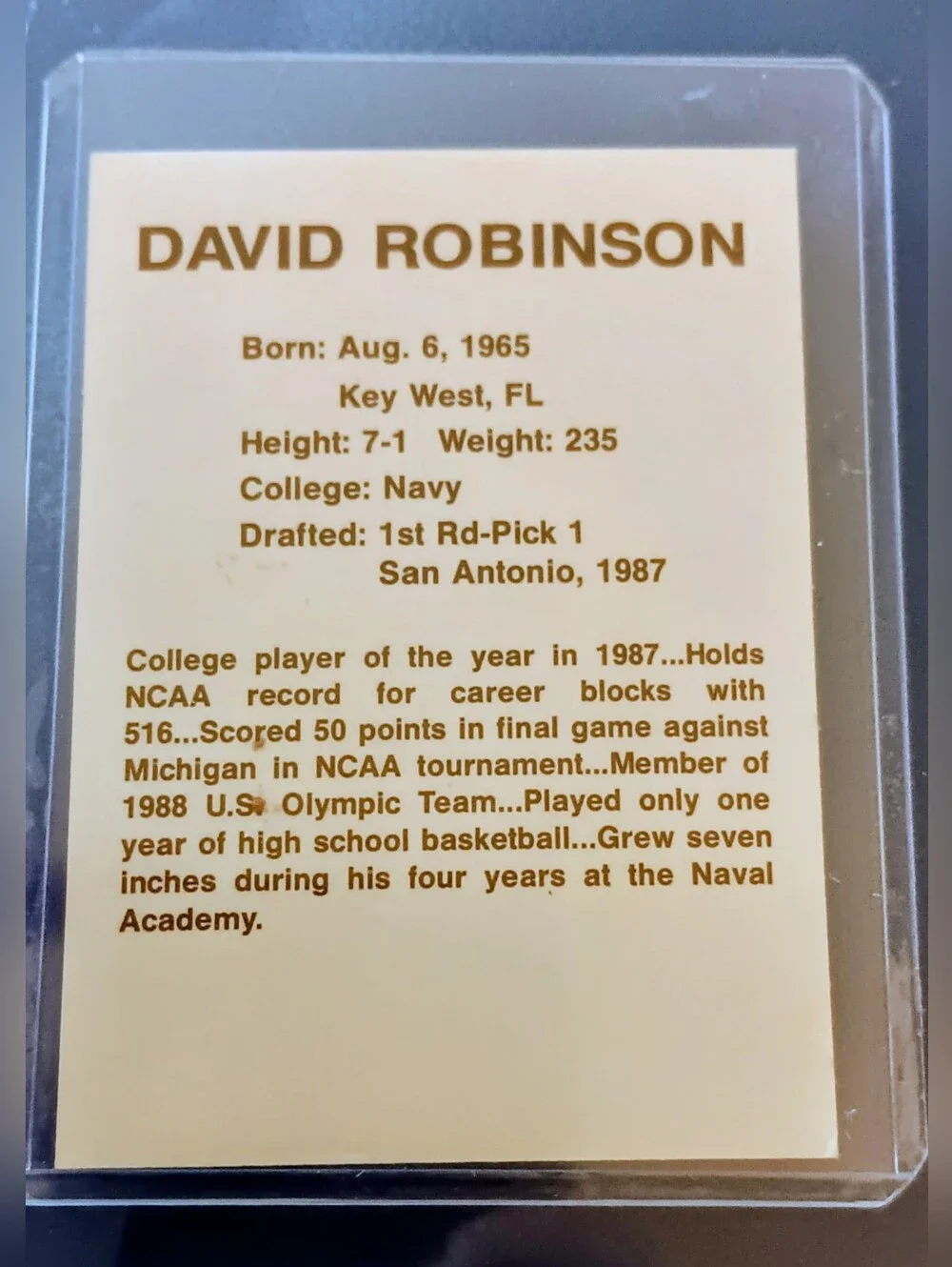 David Robinson 1989 Rookie Broder Blue Border Promo Card San Antonio Spurs